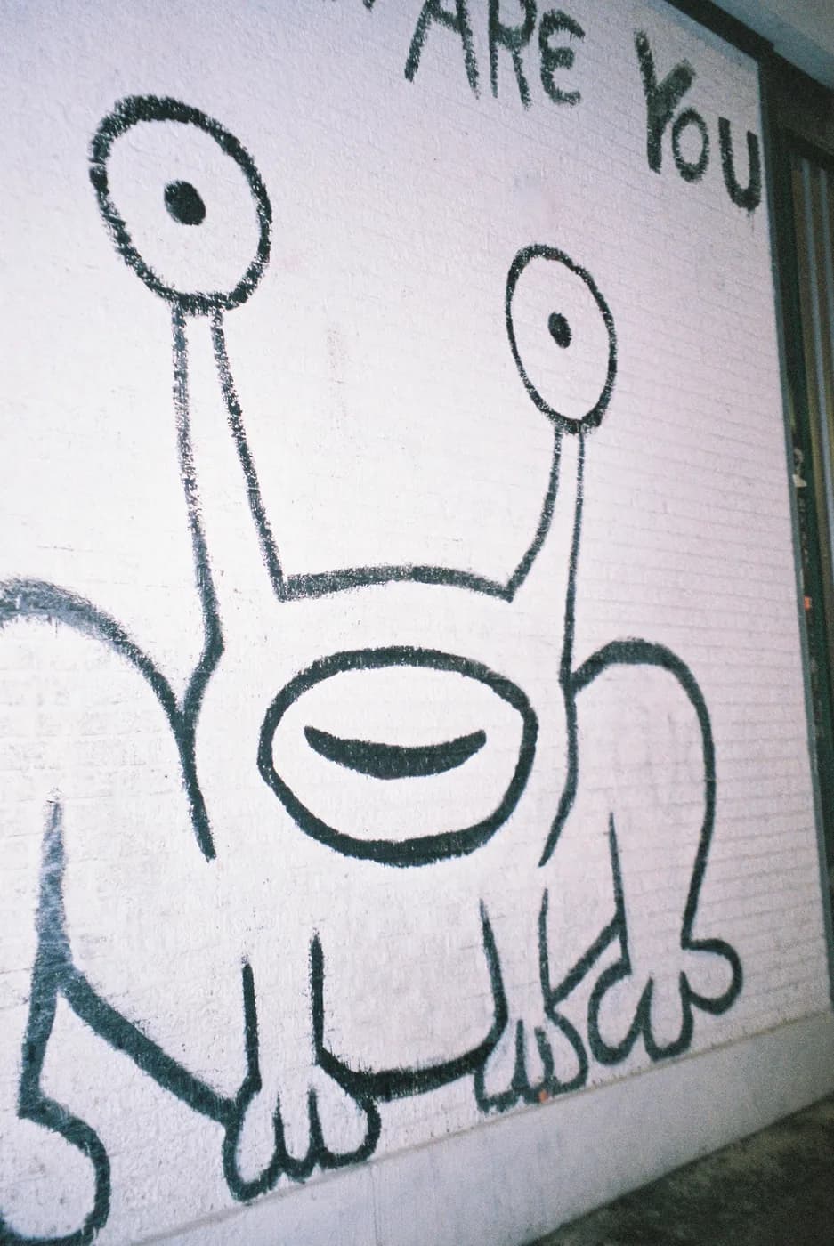 A painted wall in Austin reading ARE YOU